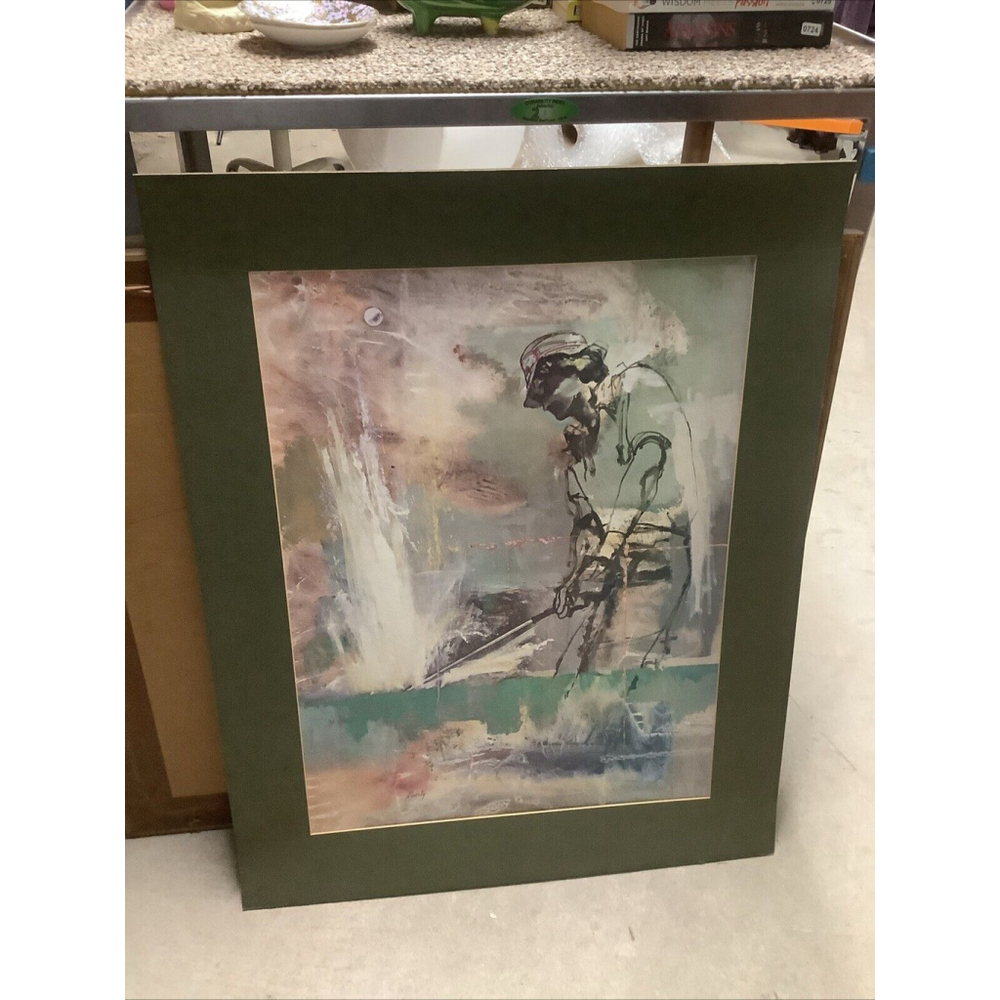 Vintage Golf Lithograph Lou Zansky “Sand Trap” Matted 24”X30”